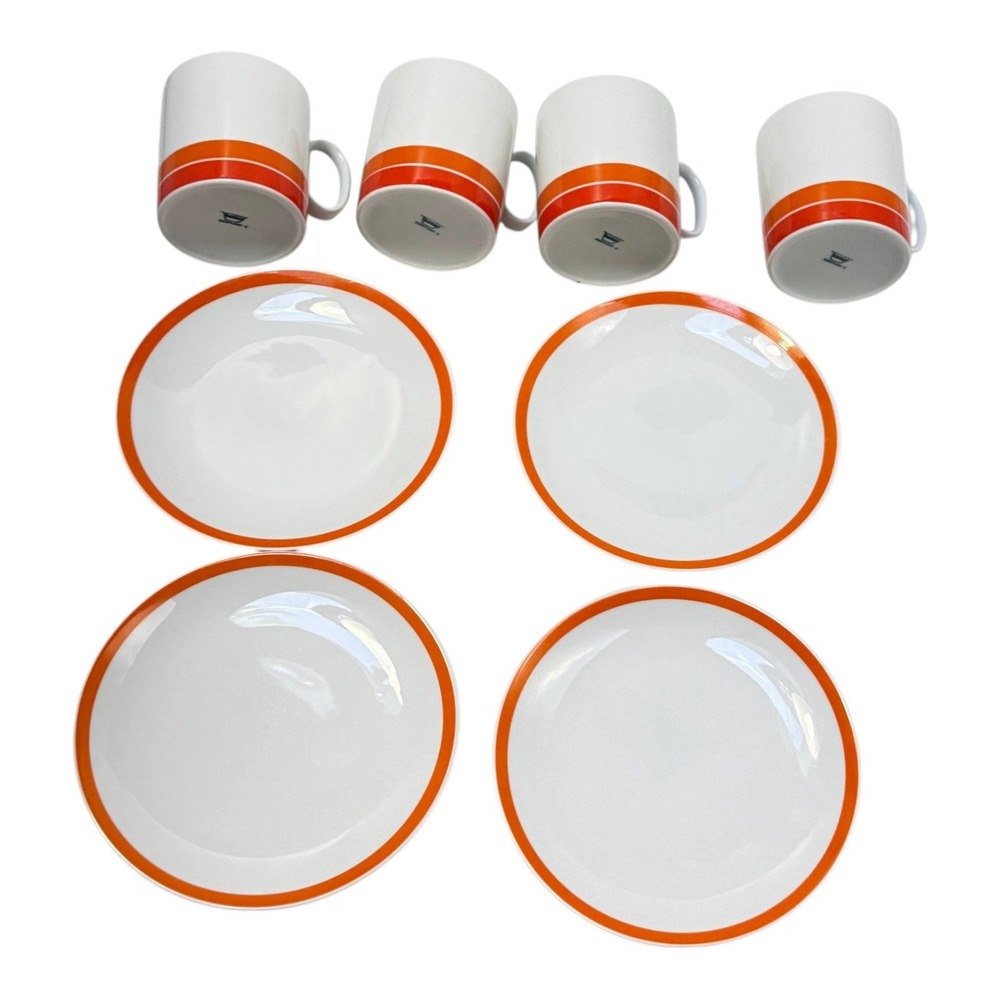 MCM Thomas Rosenthal Coffee Mug & Plates Set 8 pc  Porcelain Orange 70s